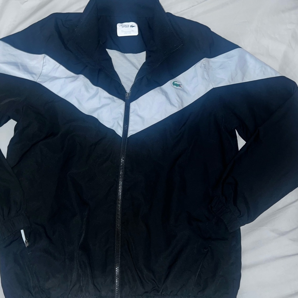 Lacoste Black and White Windbreaker with Chevron Design - Picture 9 of 10